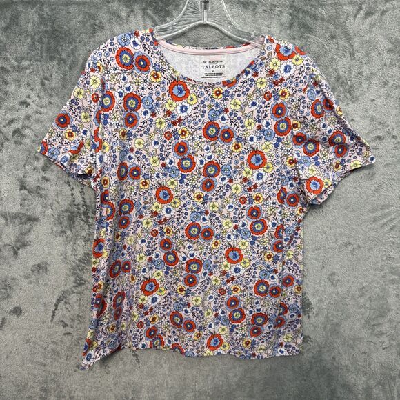 Talbots Tops - Talbots tee top xl cotton spandex blue red floral short sleeve